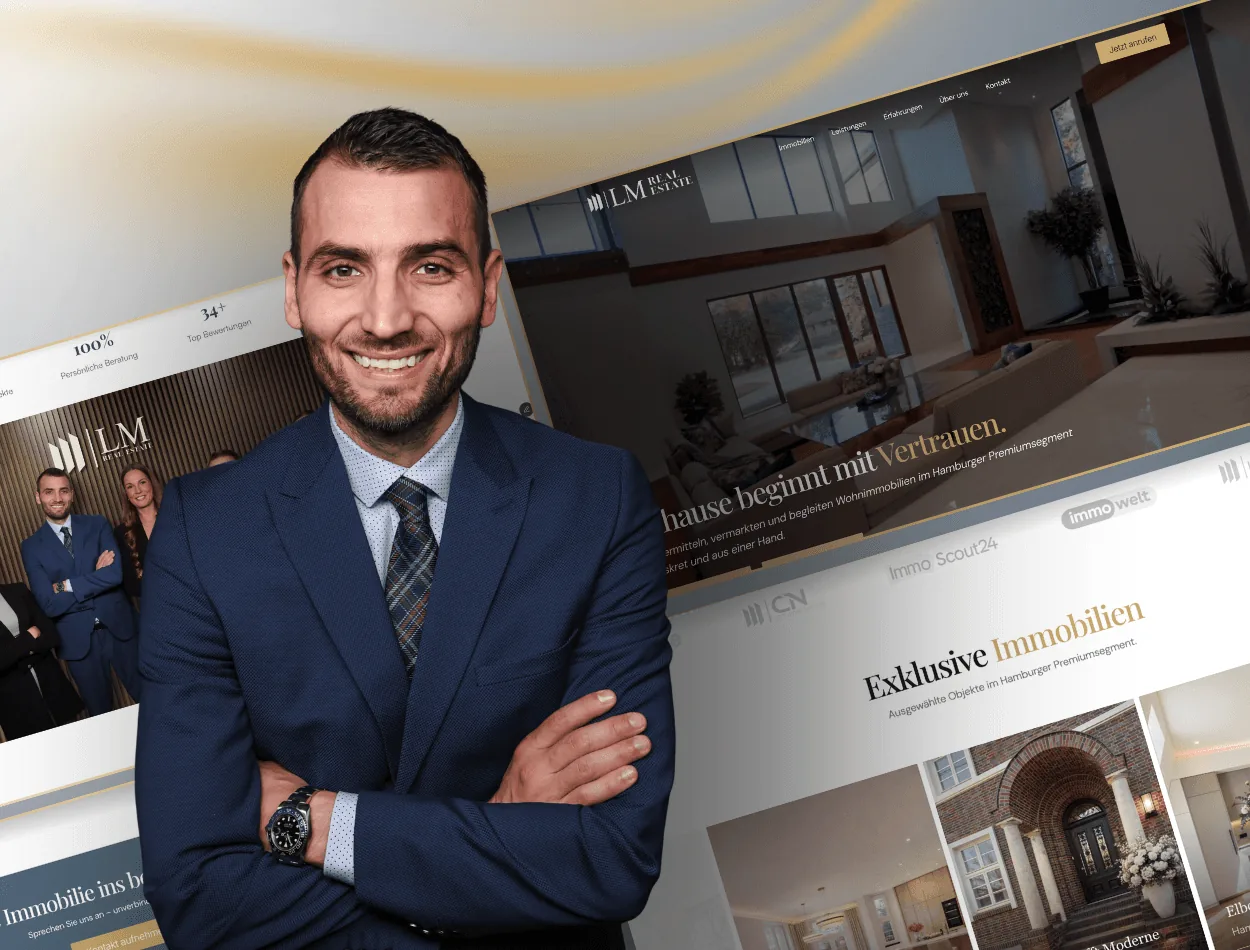 Website von LM Real Estate, im Browser